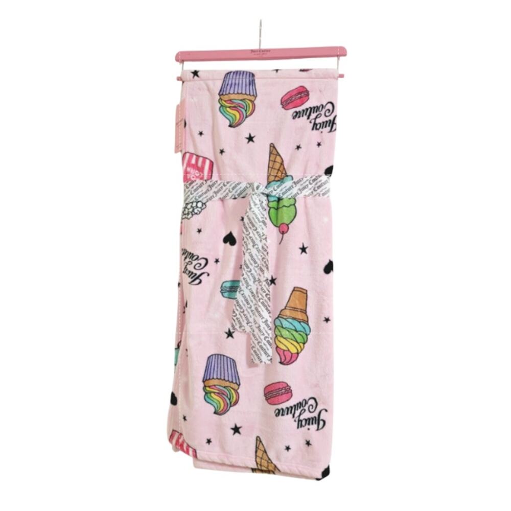 Juicy Couture Premium Plush Throw Blanket 50x70 Pink Kawaii Print Dessert Theme
